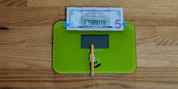 Travel Scale (with 5 dollar bill taped to it, so you can see how small it is)